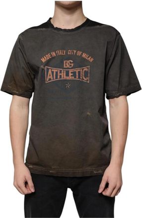 Dolce & Gabbana Bruine Grafische Print Katoenen T-shirt - Heren - T-shirts - Bruin - M - Katoen - Tops