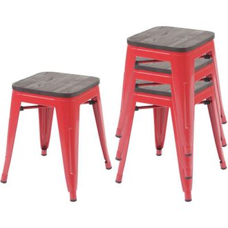 Hhg Set 4x sgabelli poggiapiedi bistrot design industriale HHG 771 legno metallo verniciato rosso