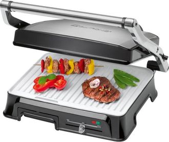 Clatronic Kg 3571 Parrilla El&eacute;ctrica Doble, Tapa Basculante, Planchas Cer&aacute;micas Antiadherente, Termostato 2000w Plata