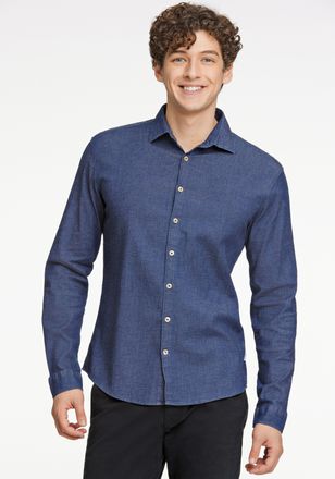 Lindbergh Langarmhemd LINDBERGH, Herren, Gr. L, N-Gr, blau (dk blau), Web, Obermaterial: 98% Baumwolle, 2% Elasthan, unifarben, relaxed fit taillenbedeckt, 2-Kn