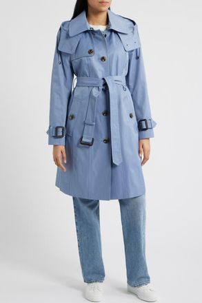 London Fog Water Resistant Belted Trench Coat in Washed Denim at Nordstrom, Size X-Large