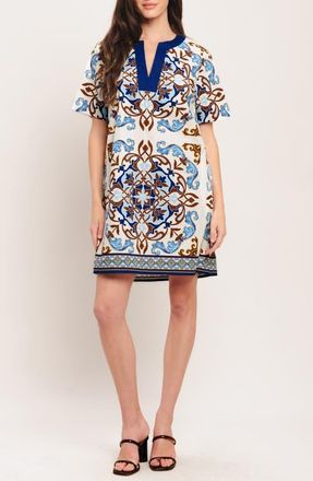 Flying Tomato Scarf Print Cotton Shift Minidress in Ivory Blue at Nordstrom, Size Medium
