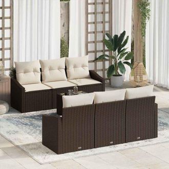 vidaXL Conjunto De Sof&aacute; De Jard&iacute;n 7 Pcs Marr&oacute;n, Crema 55 X 55 X 37 Cm Vidaxl