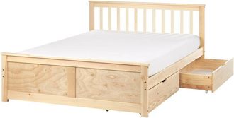 Beliani Bed with Storage Drawers Pine Wood OLENDON 140 x 200 cm (EU Double) Light Brown