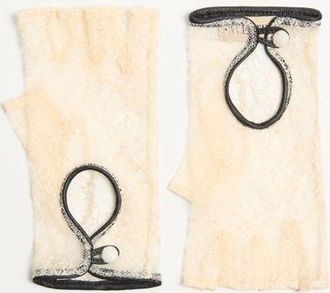 Valentino Garavani Guanti Biker VLogo Signature In Pizzo E Pelle Donna BURRO 6