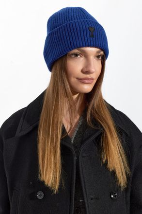 Ami Wool Beanie With Logo, Unisex, Navy Blue