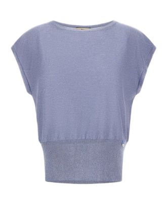 Herno Light Blue Viscose Sweater With Sequin Embroidery