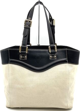 Gucci Beige Canvas Leather Tote Bag (Pre-Owned)
