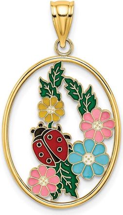 Diamond2Deal 14k Yellow Gold Stained Glass Enamel Oval Ladybug Charm