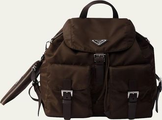 Prada Vela Leather-Trim Re-Nylon Backpack