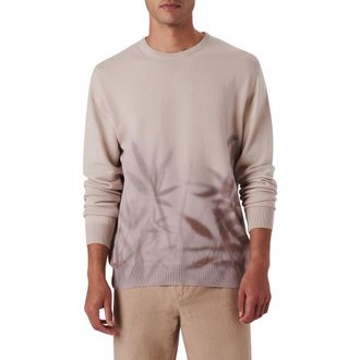 Bugatchi Leaf Print Cotton Sweater in Almond at Nordstrom, Size Xx-Large
