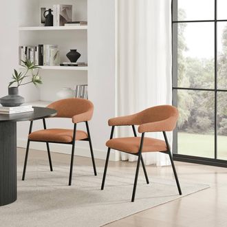 Furniturebox 2x Delos Pale Terracotta Orange Fabric Dining Chairs