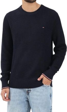 Tommy Hilfiger Trui met Ronde Hals en Manchetten met Streep - Heren - Truien - Blauw - Maat: XS Katoen