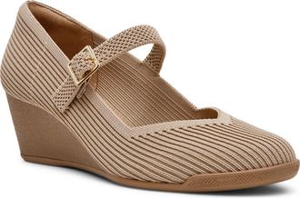 Anne Klein Trixie Wedge Mary Jane Pump in Tan Knit at Nordstrom, Size 6.5