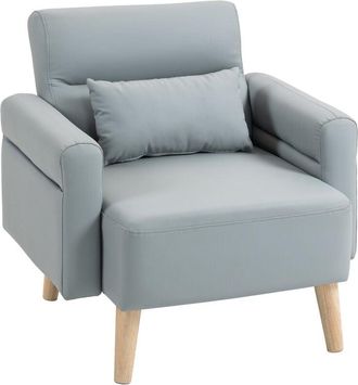 HOMCOM Homcom - Butaca De Sal&oacute;n Tapizado En Cuero Sint&eacute;tico Con Reposabrazos Acolchado Grueso Respaldo Con Costuras Y Patas De Madera Negro