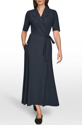 DKNY Elbow Sleeve Wrap Maxi Dress in Black at Nordstrom, Size 10