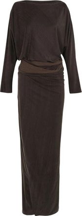 Cortana Jurk met boothals en wikkelrok - Dames - Maxi kleedjes - Bruin - 2XS - Katoen - Kleedjes