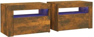 vidaXL Mesitas de noche con LED 2 uds color roble ahumado vidaXL