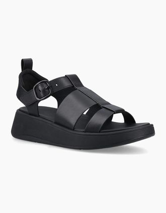 FitFlop Womens Fitflop F-Mode Fisherman Leather Womens Black Narrow Fit Sandals - Size: 5