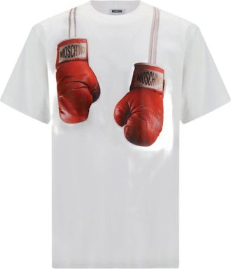 Moschino Short-Sleeve Silk Blend T-Shirt with Boxing Glove Print