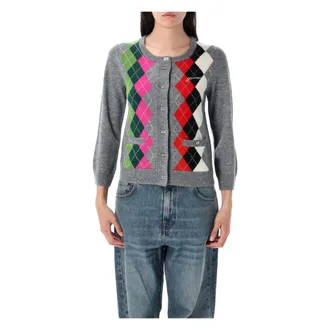 Ganni Cardigans, female, Multicolor, Size: L Check Cardigan Knitwear Paloma Melange
