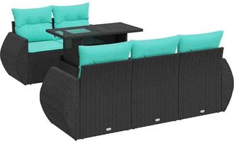 vidaXL Set Sof&aacute;s Jard&iacute;n Y Cojines 6 Pzas Rat&aacute;n Sint&eacute;tico Acacia Negro Vidaxl