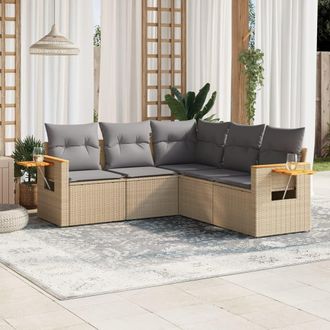 vidaXL Juego De Sof&aacute;s Jard&iacute;n Con Cojines 5 Pzas Rat&aacute;n Sint&eacute;tico Beige Vidaxl