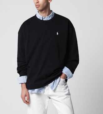 Polo Ralph Lauren Felpa girocollo nera in cotone Relaxed-Fit