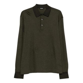 Ermenegildo Zegna Katoenen poloshirt met lange mouwen - Heren - Tops - Groen - Maat: XL Katoen