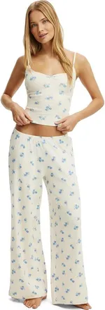 Cotton On Womens Dreamy Soft Pointelle Wide Leg Pant in Penelope Floral Oat Milk at Nordstrom, Size X-Large