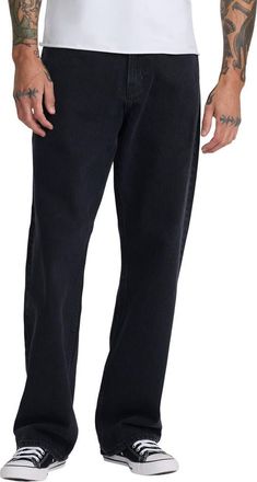 Rvca Americana Dayshift Relaxed Straight Fit Jeans in Vintage Black at Nordstrom, Size 34