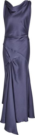 Victoria Beckham Posy Asymmetric Satin Maxi Dress - Dark Grey - 12 (UK12 / M)