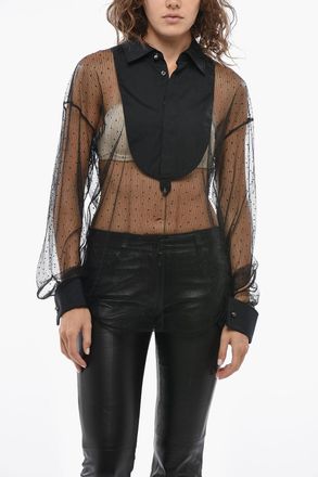 Dsquared2 Blusa Trasparente con Strass All-Over Dsquared2