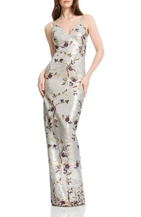 Dress The Population Cammie Sequin Floral Gown in Pearl Multi at Nordstrom, Size Xx-Large