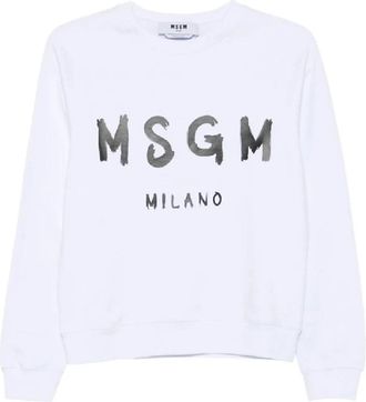 Msgm Brushed Logo Crew Neck Sweatshirt - Dames - Sweatshirts - Wit - M - Katoen - Hoodies & sweatvesten
