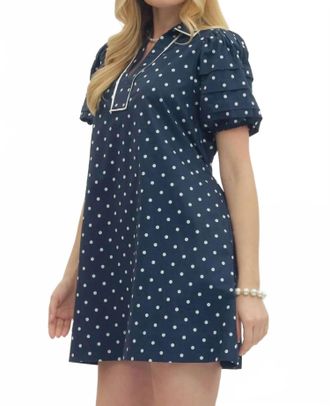 Entro Polka Dot Layered Sleeve Dress In Navy