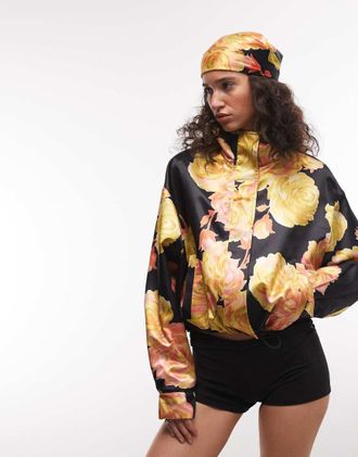 Asos Giacca sportiva oversize in raso con vivace stampa a fiori-Multi