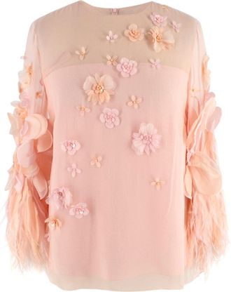 Andrew Gn Blush Pink Floral and Feather Detail Top Size XXS