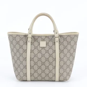 Gucci Beige Leather Coated Canvas Handbag Tote Bag (Pre-Owned)