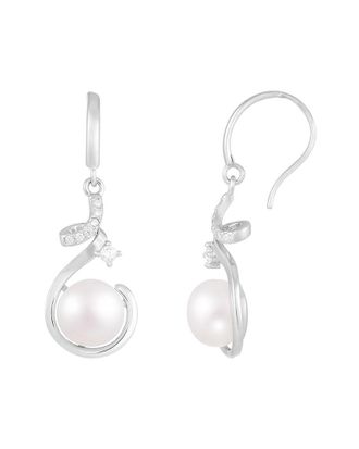 Splendid Pearls Silver 8mm Pearl CZ Earrings