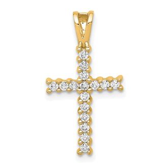 Diamond2Deal 14k Gold and Rhodium Lab Grown Diamond Latin Cross Pendant (0.24ct, VS, G-H)