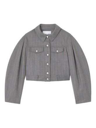 Ganni pinstripe puff-sleeve jacket - Grey
