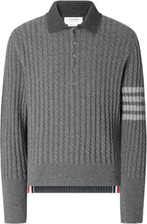 Thom Browne Baby Kabelsteek 4-Bar Long Sleeve Polo - Heren - Ronde hals truien - Grijs - M - Wol - Truien & Vesten