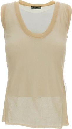 Durazzi Milano Deep Crew-Neck Tank - Dames - Tops zonder mouwen - Beige - S - Katoen - Tops