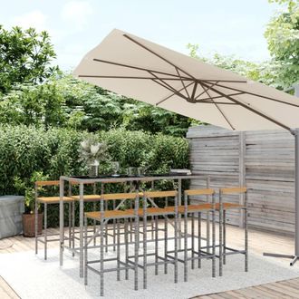 vidaXL Mesa Bar Y Taburetes Jard&iacute;n 9 Pzas Madera Acacia Rat&aacute;n Pe Gris Vidaxl