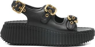 Chlo&eacute; Nama Buckle Flatform Heeled Sandals