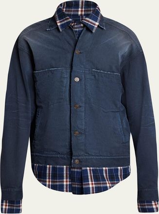 Balenciaga Mens Patched Denim Mixed-Media Shirt Jacket