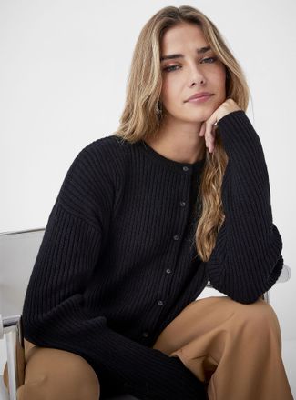 Icone Womens Touch of wool ribbed boxy-fit Cardigan Sweater