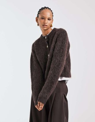 Asos Cardigan spesso in lana dalpaca premium color cioccolato-Marrone