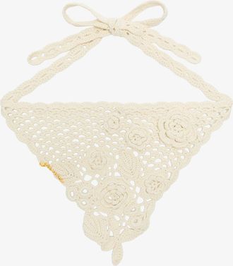 Ganni White Head Scarf in Cotton Crochet Organic